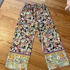 Zara Wide Leg Floral Printed Silky Pants